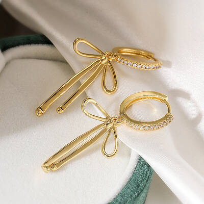 Bowknot Brass Micro Pave Clear Cubic Zirconia Hoop Earrings for Women