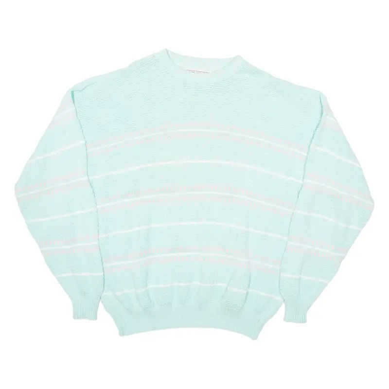 JOHN ASHFORD Womens Patterned Jumper Blue Striped 90s Chunky Knit XL