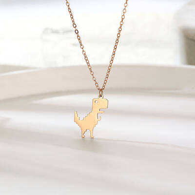 Cute Stainless Steel Pixel Dinosaur Pendant for Women's Daily Wear