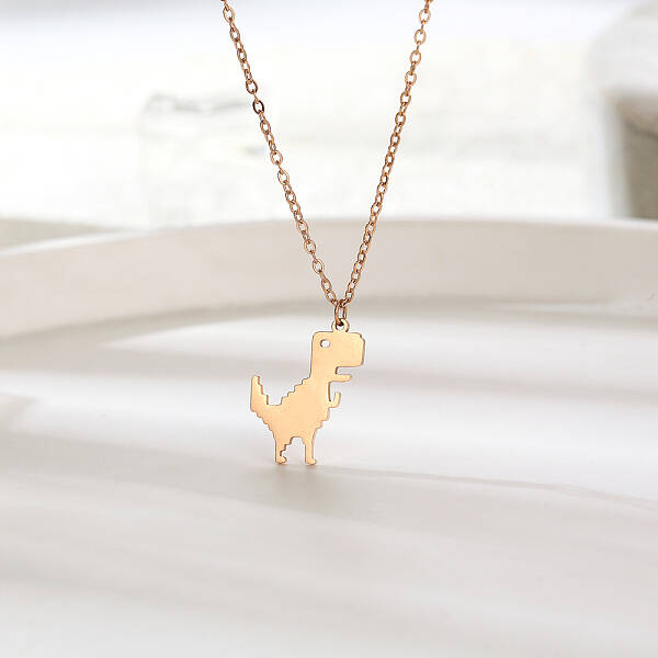 Cute Stainless Steel Pixel Dinosaur Pendant for Women's Daily Wear
