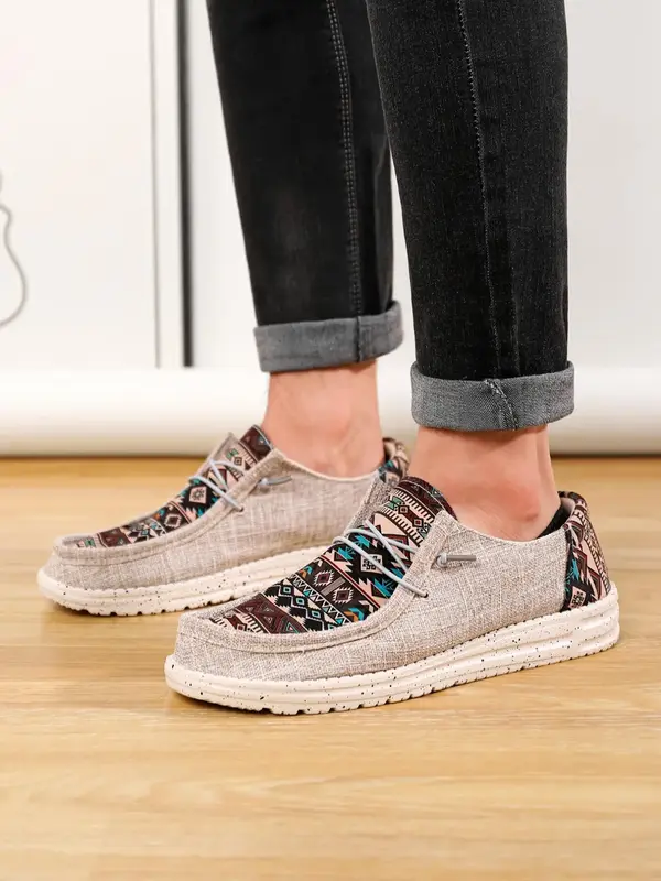 Men's Casual All over Print Slip on Loafers, Ethnic Pattern Lightweight Low Top Designer Sneakers, Comfortable Breathable Fla...