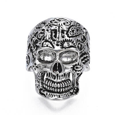 Gothic Punk Skull Alloy Open Cuff Ring for Men Women