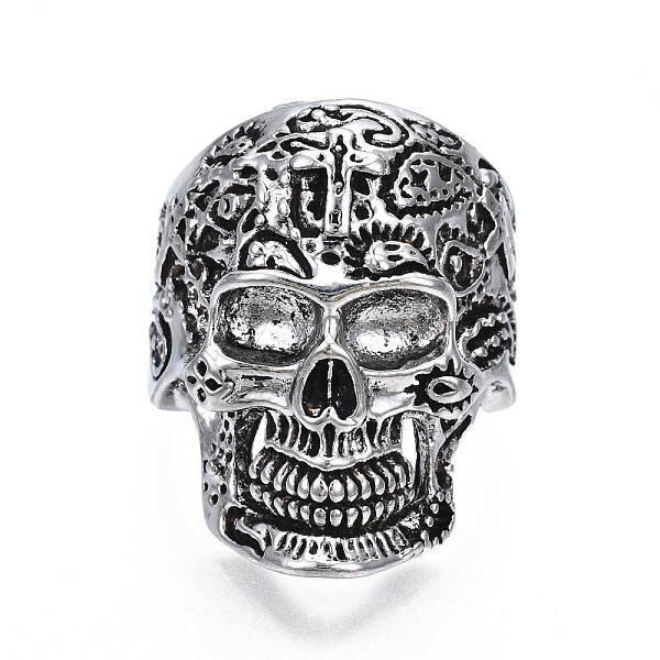 Gothic Punk Skull Alloy Open Cuff Ring for Men Women