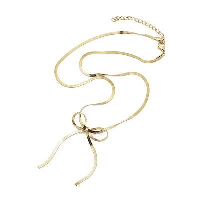 304 Stainless Steel Flat Snake Chain Bowknot Pendant Necklaces for Women