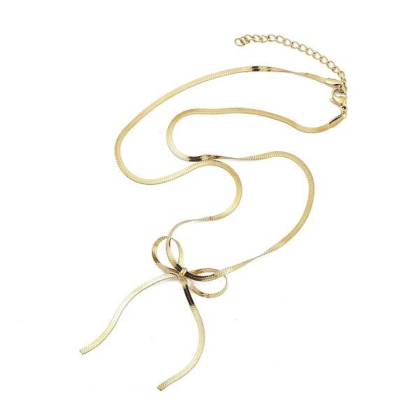 304 Stainless Steel Flat Snake Chain Bowknot Pendant Necklaces for Women