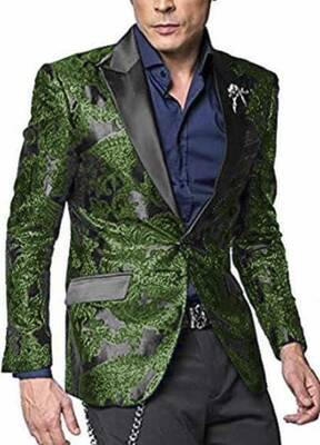 Alberto Nardoni Shiny Jacket Dark Green ~ Hunter Tuxedo Dinner Jacket Blazer Sport Coat Paisley Floral Pattern Mix Two Toned