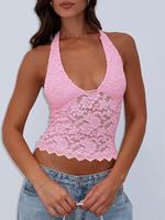 Women's Halter Neck Tank Top, Sleeveless Top for Summer, Fashion Women's Top for Daily Wear, Lace Cami Top, Womenswear