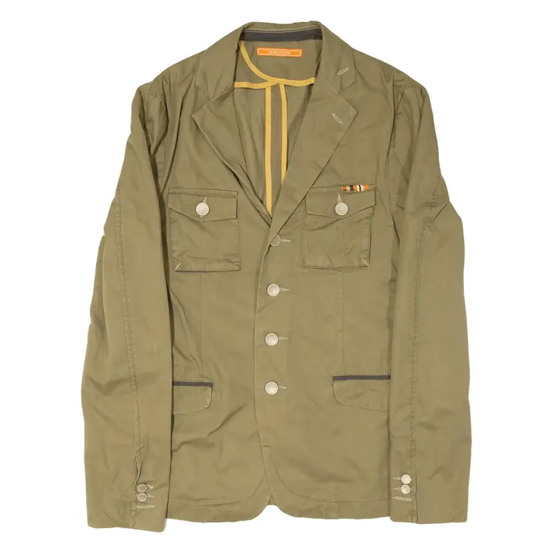ZARA Denim Couture Military Style Blazer Jacket Green Mens S