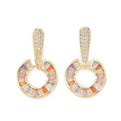 Cubic Zirconia Donut Dangle Stud Earrings
