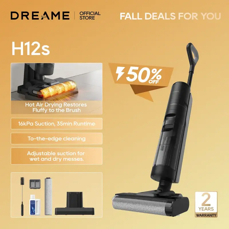 DREAME H12S Vacuum Mop, Wet Dry Vacuum Cleaner, Cordless Vacuum Mop All in One for Hard Floors, Edge Cleaning with Dirt Detec...