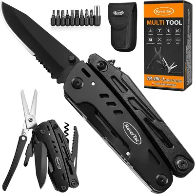 RoverTac Multitool Pocket Knife Tactical Camping Survival Knife Gifts for Men Dad Husband 18 in 1 Multi Tool Knife Pliers Sci...