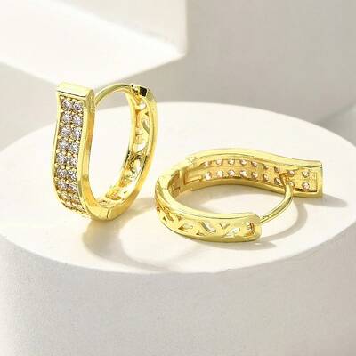 Brass Clear Cubic Zirconia Hoop Earrings