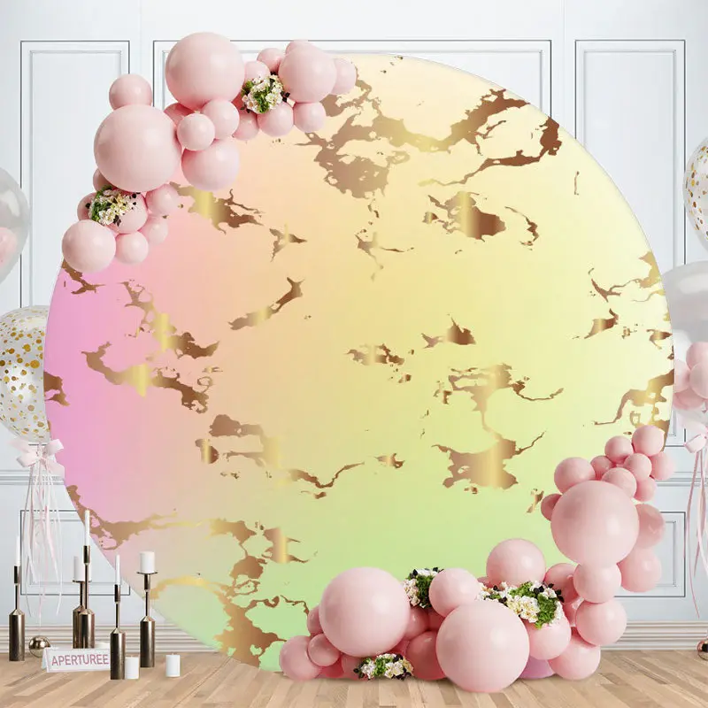 Aperturee Pink Green Round Gold Abstract Birthday Party Backdorp | Diy Grad Photo Backdrop | Grad Backdrops For Photography |...