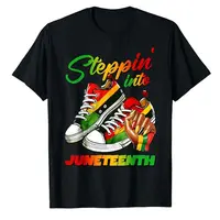 Stepping Into Juneteenth Afro Woman Black Girls Sneakers Men T-Shirt Black Pride June 19th 1865 Clothes Humor Funny Graphic T...
