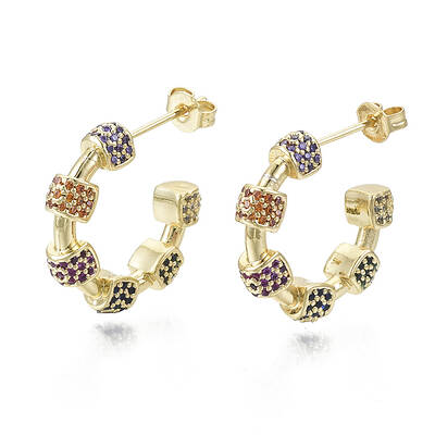 Brass Micro Pave Cubic Zirconia Stud Earrings