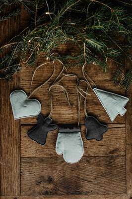 Christmas tree decorations (set of 5) | Color set: Sage Green + Charcoal