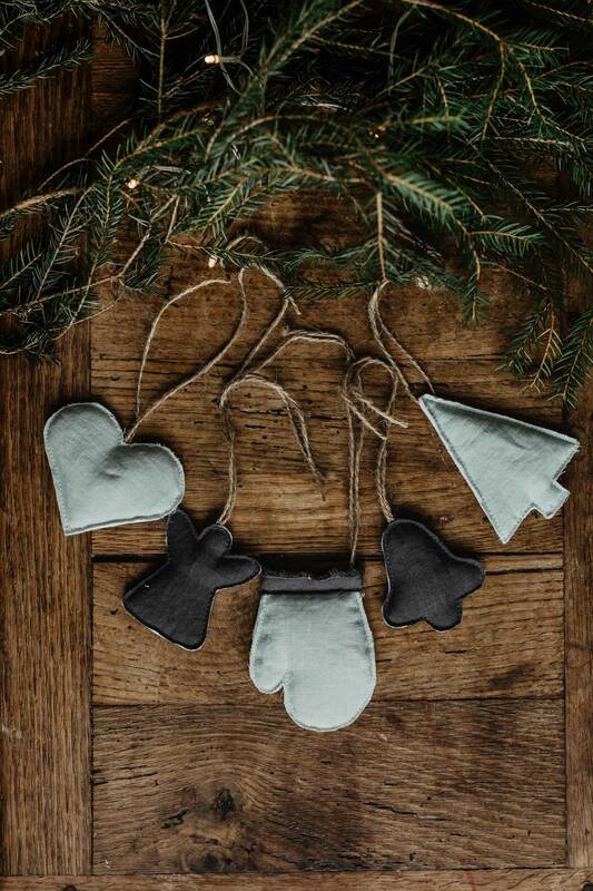 Christmas tree decorations (set of 5) | Color set: Sage Green + Charcoal