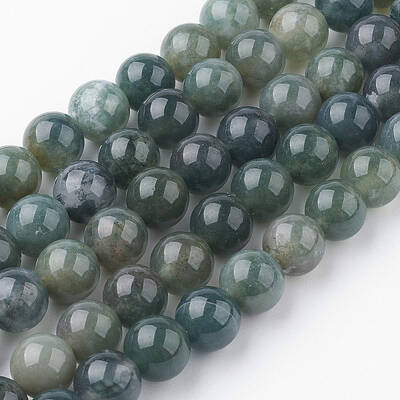 Natural Moss Agate Bead Strands
