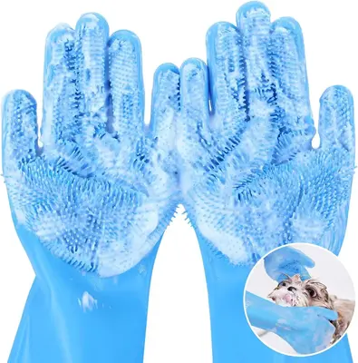 Pecute Pet Grooming Gloves, Heat-Resistant Silicone Pet Bathing Gloves