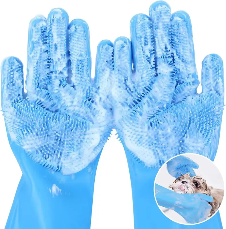 Pecute Pet Grooming Gloves, Heat-Resistant Silicone Pet Bathing Gloves