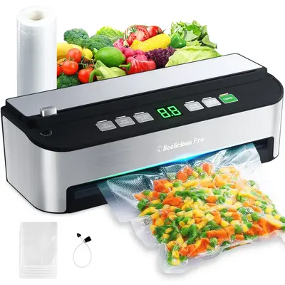 Vacuum Sealer Machine, Beelicious Pro 85KPA Fully Automatic 8-IN-1 Food Sealer with Bags Storage, Build-in Cutter, Moist Mode...