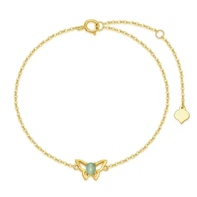 14K Gold Cat's Eye Stone Butterfly Charm Bracelet