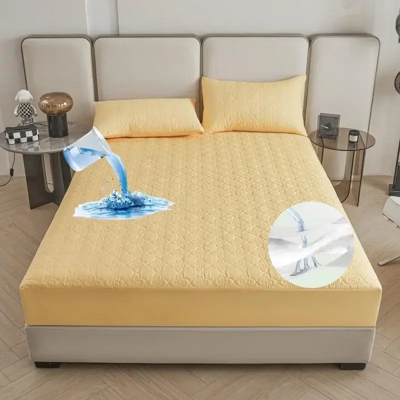 Solid Color Waterproof Mattress Pad, 3 Counts/set Including 1 Count Fitted Sheet & 2 Counts Pillowcase, Mattresses Topper, Ma...