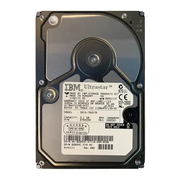 07N4550 IBM 9.1GB Ultra-160 SCSI 10000 3.5-inch 4MB Hard Drive