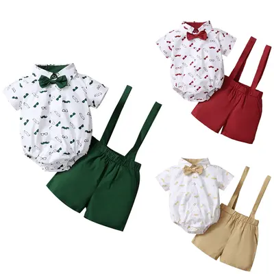 Summer Outfit Infant Baby Boy Gentleman Short Sleeve Romper Dress Shirt Suspender Shorts Overalls 2Pcs Suit Clothes Set #Spri...
