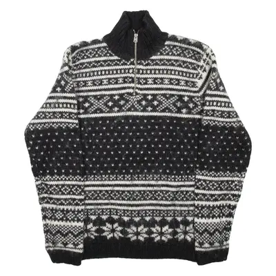 POLO SPORT RALPH LAUREN Mens Patterned Jumper Black 1/4 Zip Chunky Knit Wool S