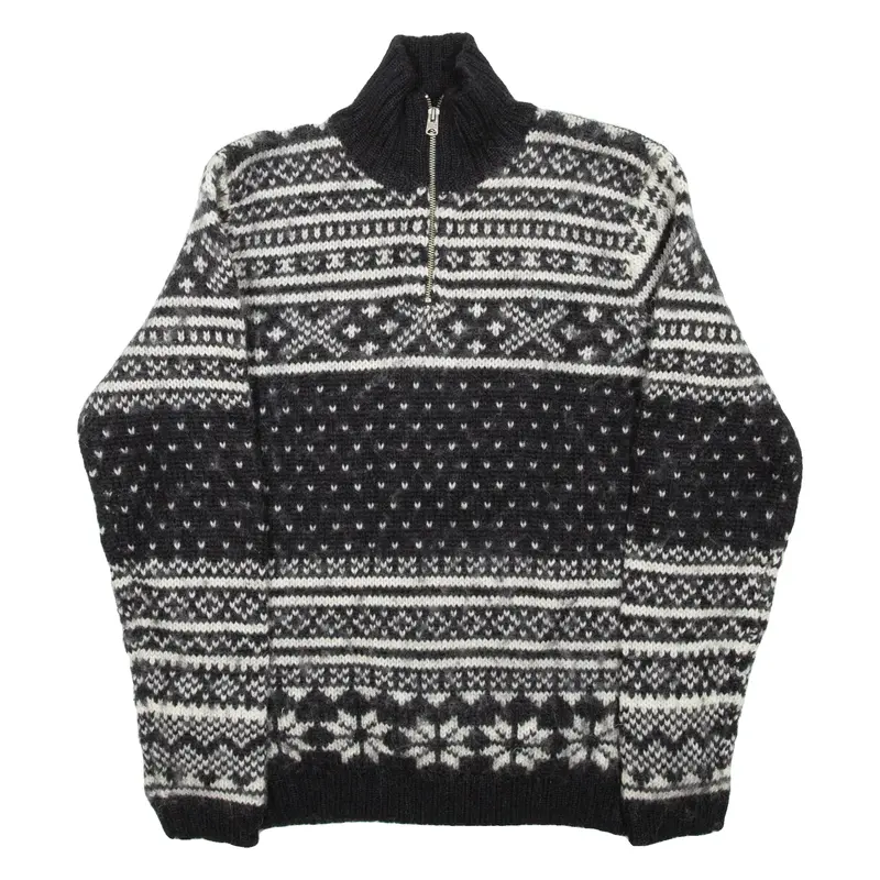 POLO SPORT RALPH LAUREN Mens Patterned Jumper Black 1/4 Zip Chunky Knit Wool S