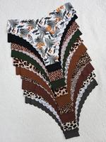 Women's Plain/floral/all Over Print Pattern Scallop Trim Thong, Lady Fit Soft Comfy Breathable Elegant Seamless Panties for S...