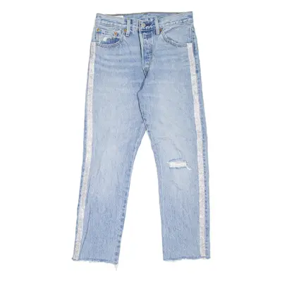 LEVI'S 501 BIG E Jeans Distressed Rhinestones Womens Blue Straight W26 L26