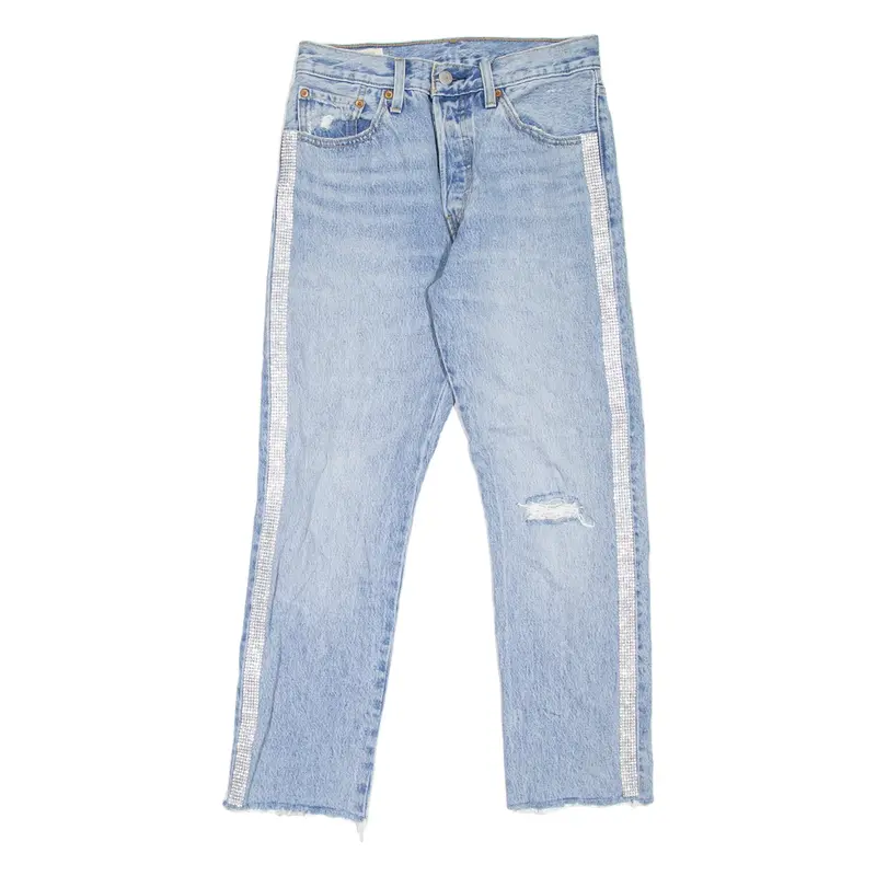 LEVI'S 501 BIG E Jeans Distressed Rhinestones Womens Blue Straight W26 L26