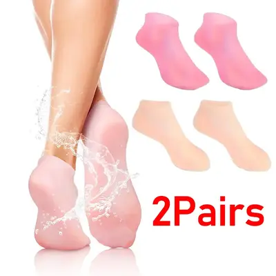 2 Pairs Silicone Socks for Women - Soft Gel Aloe Moisturizing Socks for Women's Spa Pedicure, Repairing Dry Feet, Cracked Hee...