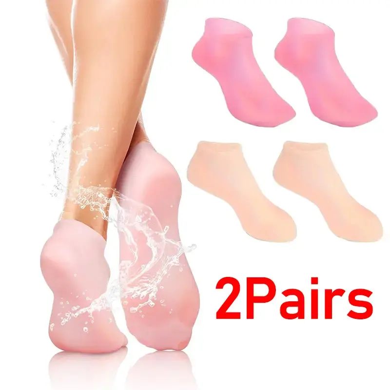 2 Pairs Silicone Socks for Women - Soft Gel Aloe Moisturizing Socks for Women's Spa Pedicure, Repairing Dry Feet, Cracked Hee...