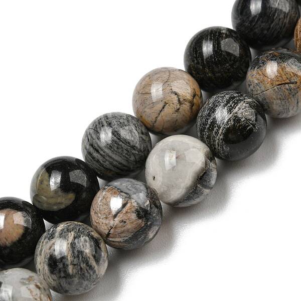 Natural Black Silver Leaf Jasper Beads Strands