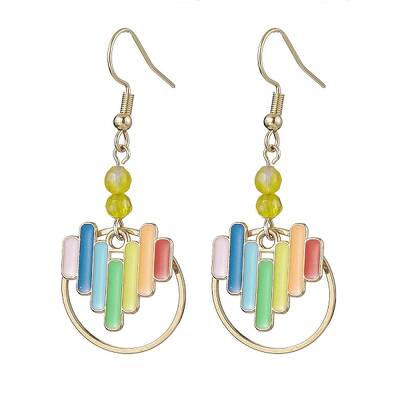 Heart Alloy Enamel & Brass Ring Dangle Earrings for Women