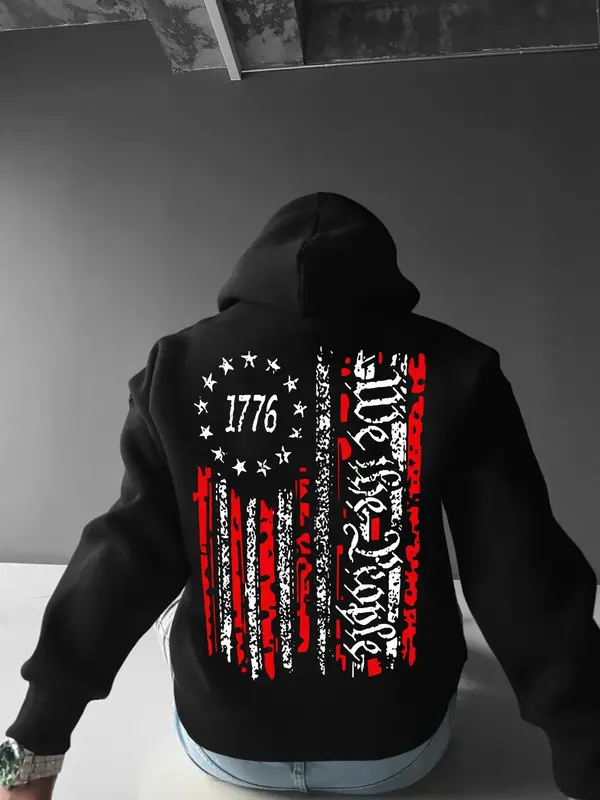 Unisex Star & Number Print Drawstring Hoodie, Casual Street Loose Hooded Sweatshirt for Daily Holiday Outdoor Wear, Men Cloth...