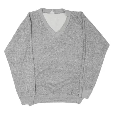 Jumper Grey 90s Tight Knit V-Neck Womens S
