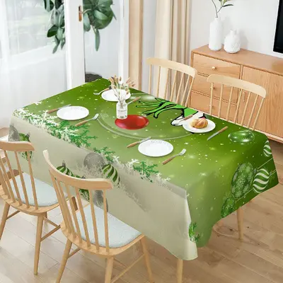 Green White Ball Snowflake Christmas Tablecloth - Aperturee