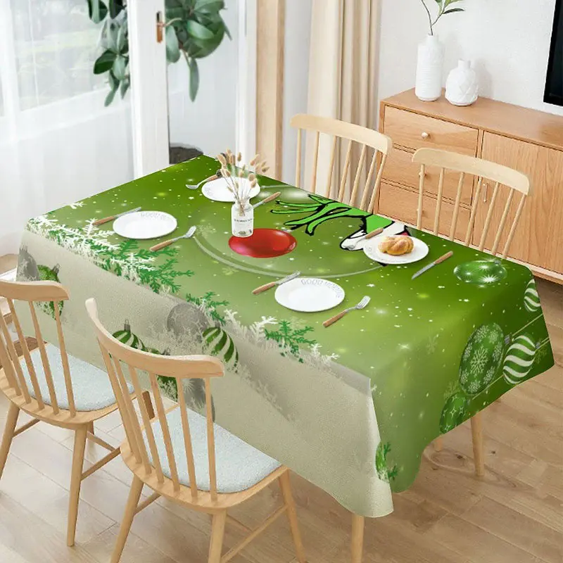Green White Ball Snowflake Christmas Tablecloth - Aperturee