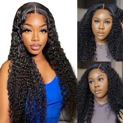 Deep Wave Glueless Wig 13x4 HD Lace Frontal Wig with Pre Bleach Knots & Pre-cut lace