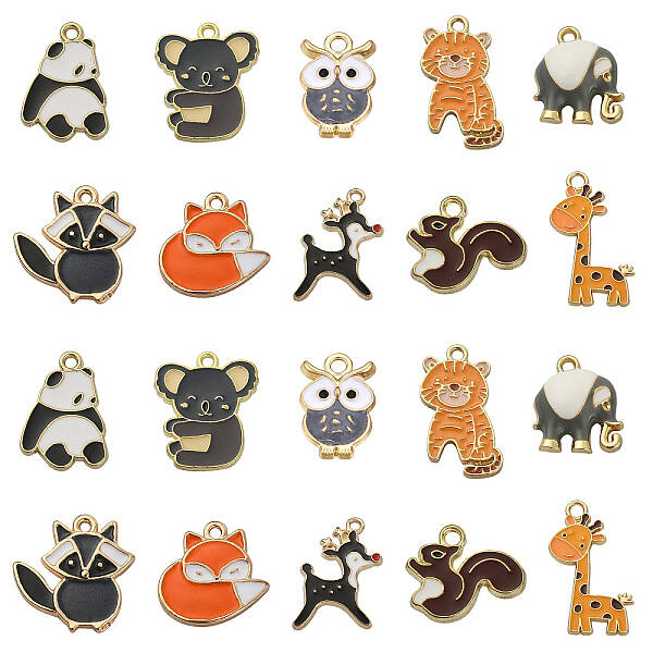 50Pcs 10 Styles Alloy Enamel Pendants