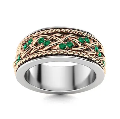 10K White Gold & Yellow Gold 0.5 CT.T.W. Round Cut Alternative Gemstone & Emerald Wedding Ring for Men