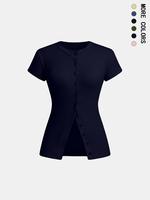 Women's Solid Color Button Tee, Casual Short Sleeve Round Neck T-shirt for Daily Wear, Ladies Clothes for All Seasons, Womens...