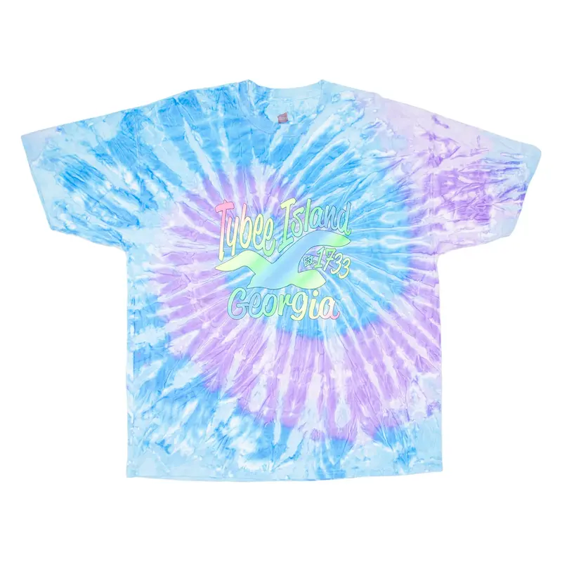 HANES Tybee Island Georgia Mens Tie Dye T-Shirt Blue 2XL