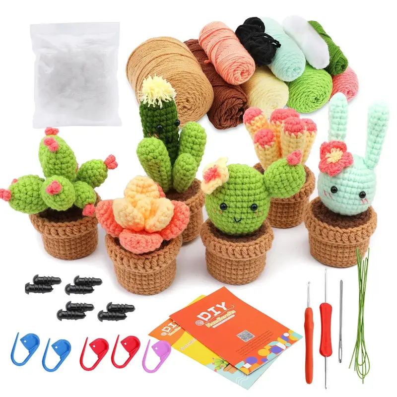 Crochet Starter Kit, Crochet Kit for Beginners, 1 Set Beginner Crochet Kit for Adults, Mixed 6 Counts Plant Birthday Party Gi...