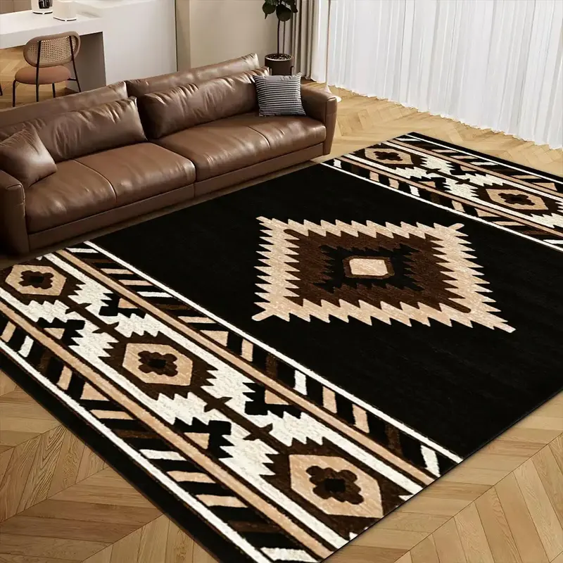 Boho Style Geometric Pattern Rug,  1 Count Non-slip Floor Mat, Decorative Carpet for Home Living Room Bedroom, Home Decor