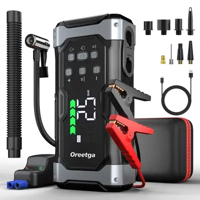 9000A Car Battery Jump Starter with Air Inflator/Deflator Compressor, 7 in 1 Portable Jumper Box Power Pack (ALL Gas/12.0L Di...